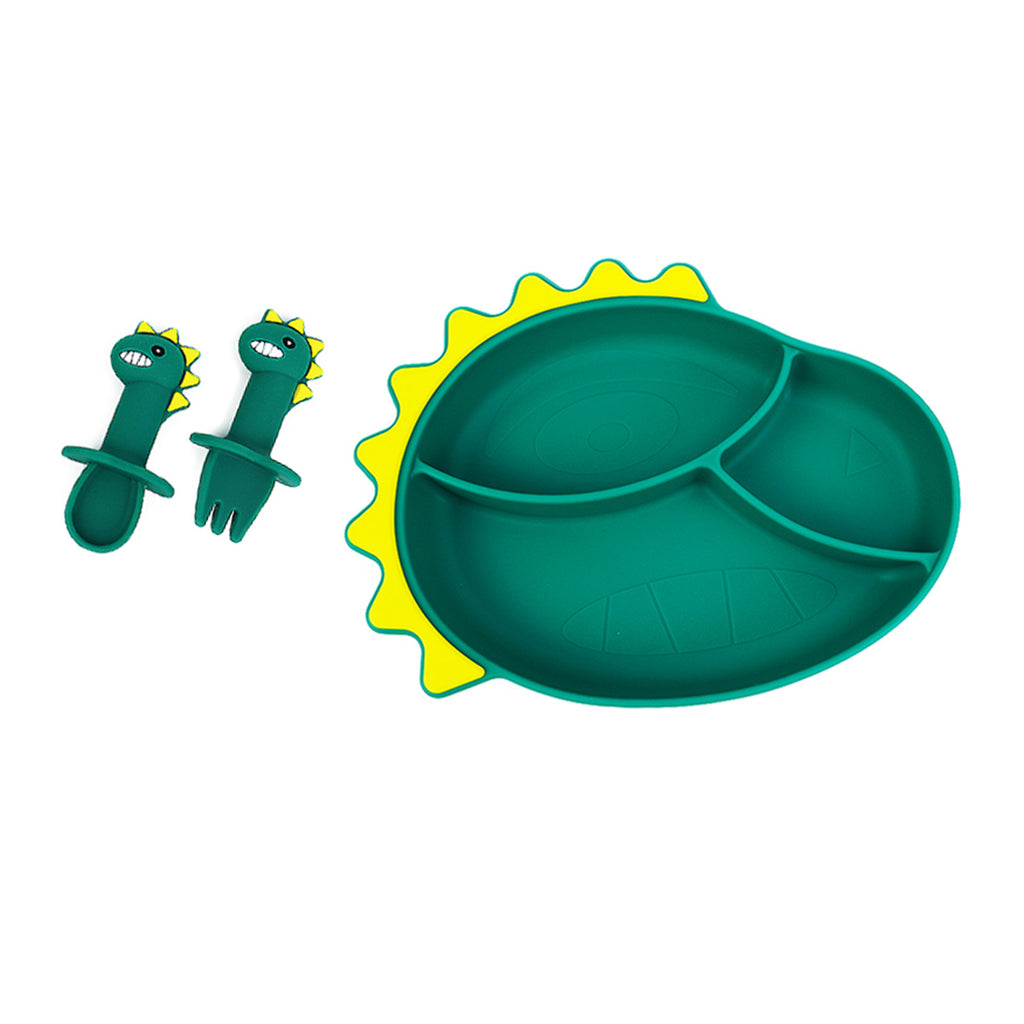 Mumlove Silicone Suction Plate with Spoon & Fork, Dinosaur