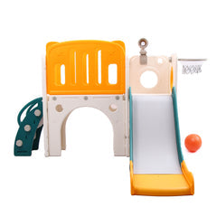 Bridge Playhouse 5-in-1 Kids Slide Set | Basketball Hoop | Tunnel | Storage Area | Telescope