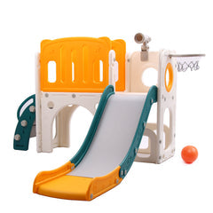 Bridge Playhouse 5-in-1 Kids Slide Set | Basketball Hoop | Tunnel | Storage Area | Telescope