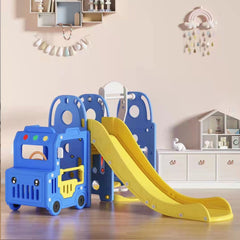 Bus Playhouse 5-in-1 Kids Slide & Swing Set | Basketball Hoop | Music
