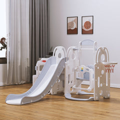 Bus Playhouse 5-in-1 Kids Slide & Swing Set | Basketball Hoop | Music