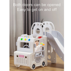 Bus Playhouse 5-in-1 Kids Slide & Swing Set | Basketball Hoop | Music